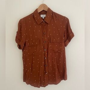 Socialite Brown Short-Sleeve Button Down Shirt with White Dots (EUC)